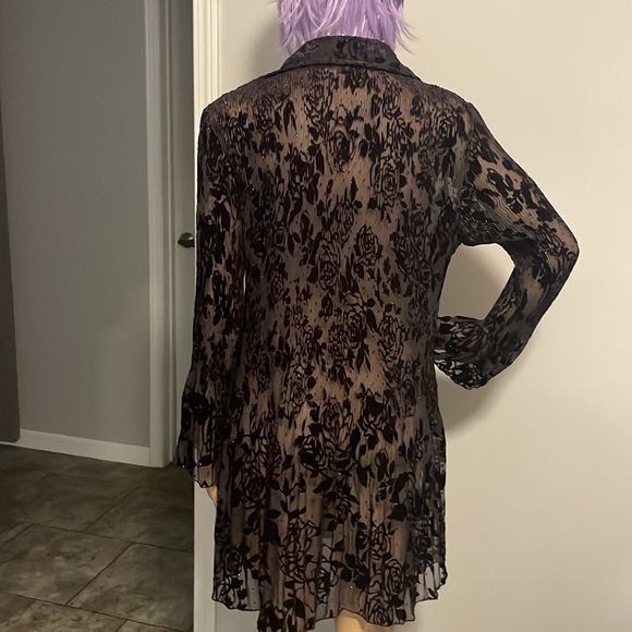 Rossi Roma Sheer Black Crushed Velvet Floral Dress Large Made in Italy - Picture 5 of 10